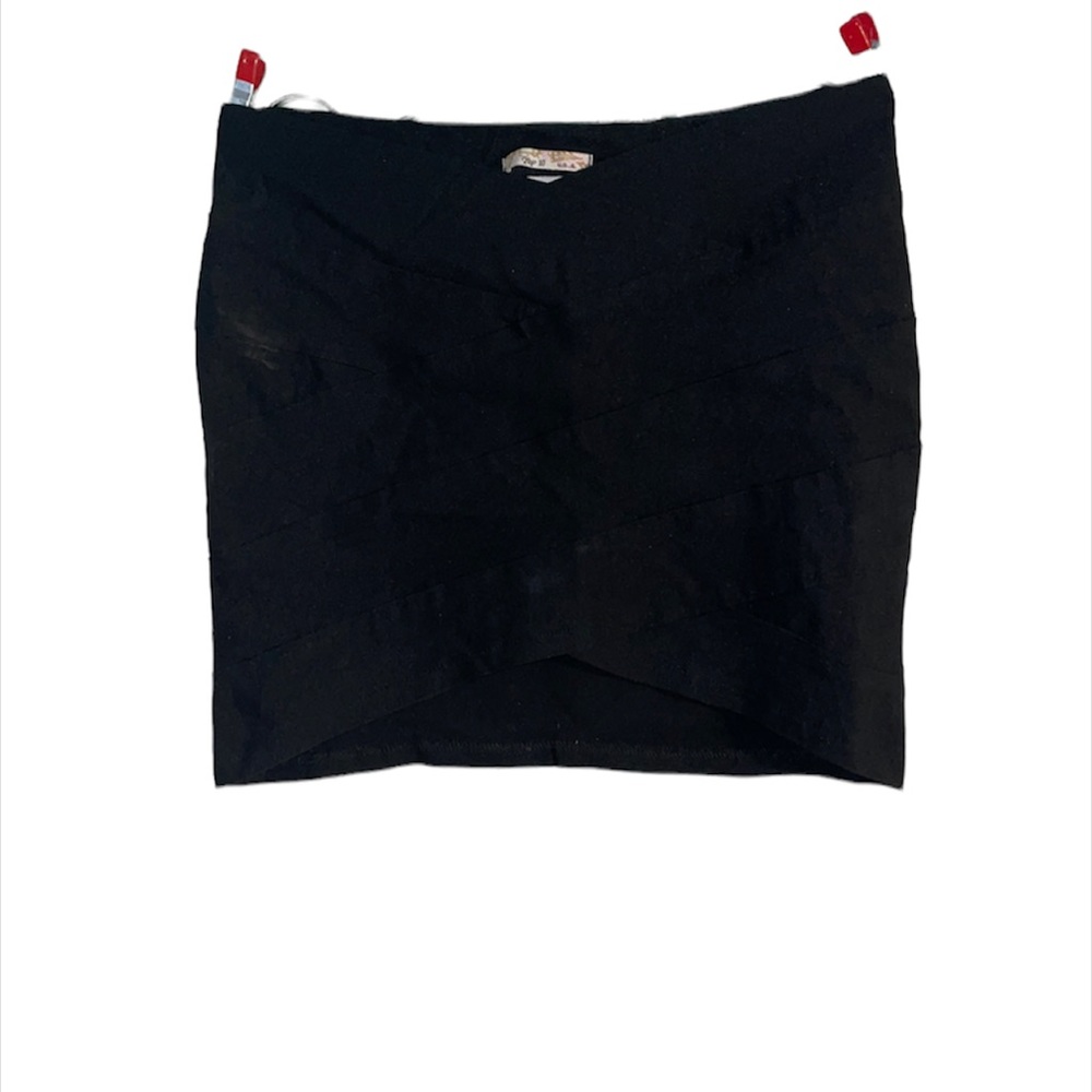 Micro mini body con bandage wrap front / plain back skirt black size L punk goth